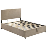 Reeves Tan Upholstered Full Lift-top Storage Platform Bed - Ornate Home