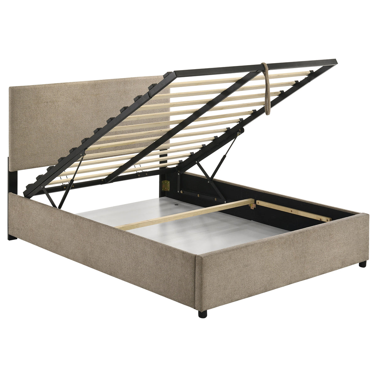 Reeves Tan Upholstered Full Lift-top Storage Platform Bed - Ornate Home