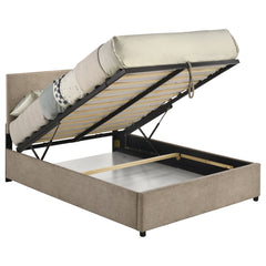 Reeves Tan Upholstered Full Lift-top Storage Platform Bed - Ornate Home