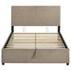 Reeves Tan Upholstered Full Lift-top Storage Platform Bed - Ornate Home
