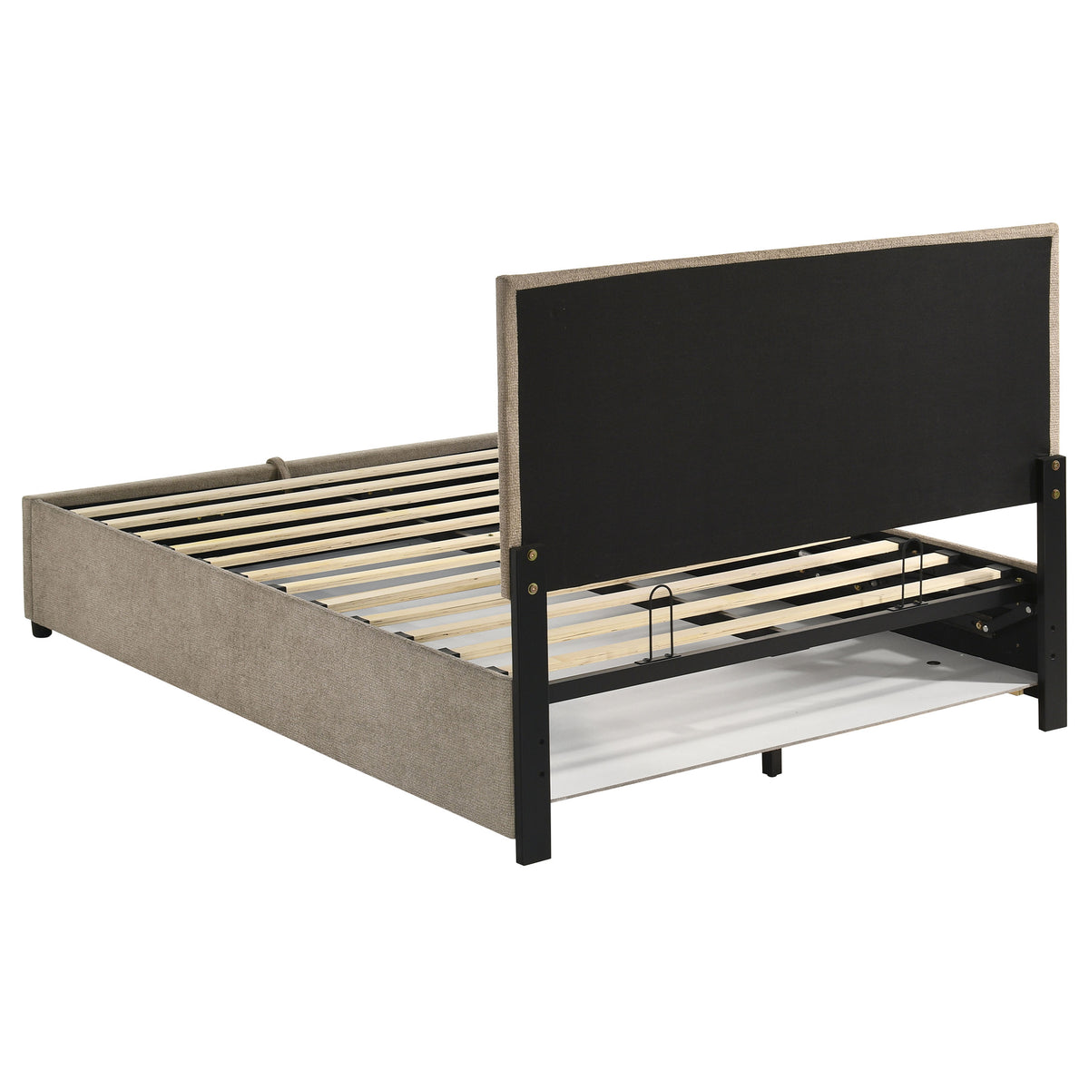 Reeves Tan Upholstered Full Lift-top Storage Platform Bed - Ornate Home
