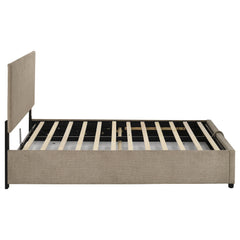 Reeves Tan Upholstered Full Lift-top Storage Platform Bed - Ornate Home