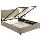 Reeves Tan Upholstered Queen Lift-top Storage Platform Bed - Ornate Home