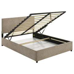 Reeves Tan Upholstered Queen Lift-top Storage Platform Bed - Ornate Home