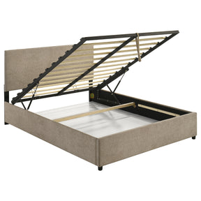 Reeves Tan Upholstered Queen Lift-top Storage Platform Bed - Ornate Home