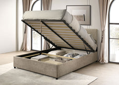 Reeves Tan Upholstered Queen Lift-top Storage Platform Bed - Ornate Home