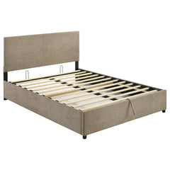 Reeves Tan Upholstered Queen Lift-top Storage Platform Bed - Ornate Home