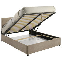 Reeves Tan Upholstered Queen Lift-top Storage Platform Bed - Ornate Home