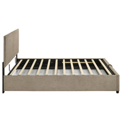 Reeves Tan Upholstered Queen Lift-top Storage Platform Bed - Ornate Home