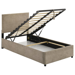 Reeves Tan Upholstered Twin Lift-top Storage Platform Bed - Ornate Home