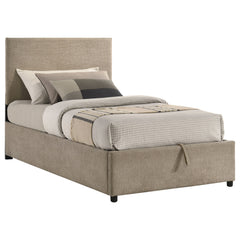 Reeves Tan Upholstered Twin Lift-top Storage Platform Bed - Ornate Home