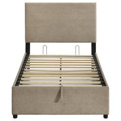Reeves Tan Upholstered Twin Lift-top Storage Platform Bed - Ornate Home