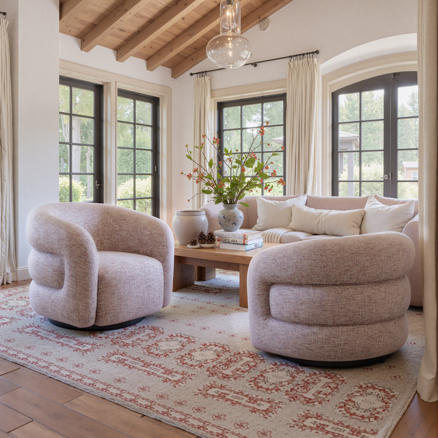 Refine Pink Tweed Swivel Chair - Ornate Home