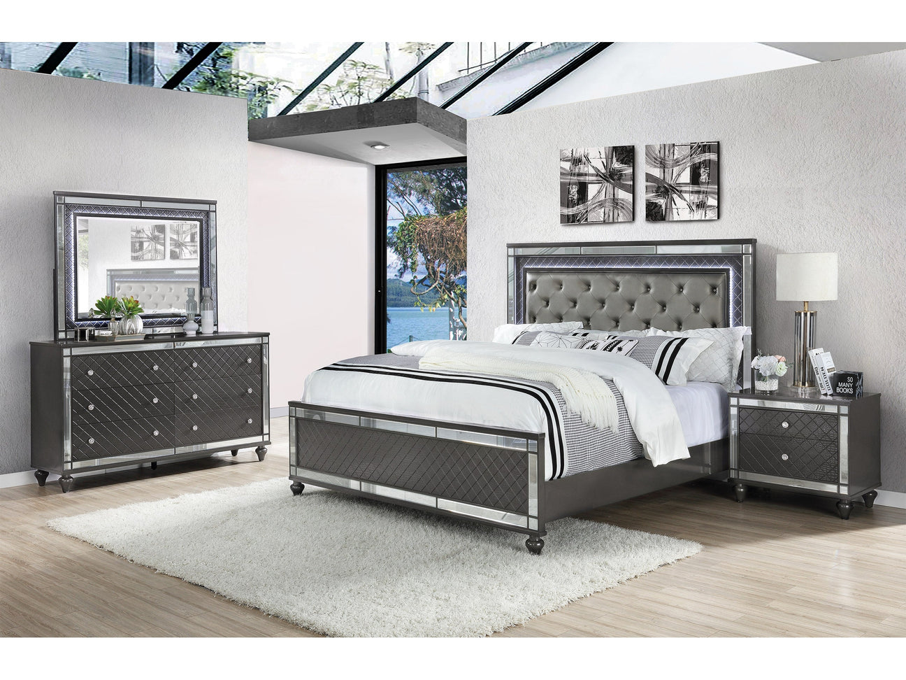 Refino 4-Piece Gray Panel Bedroom Set - Ornate Home