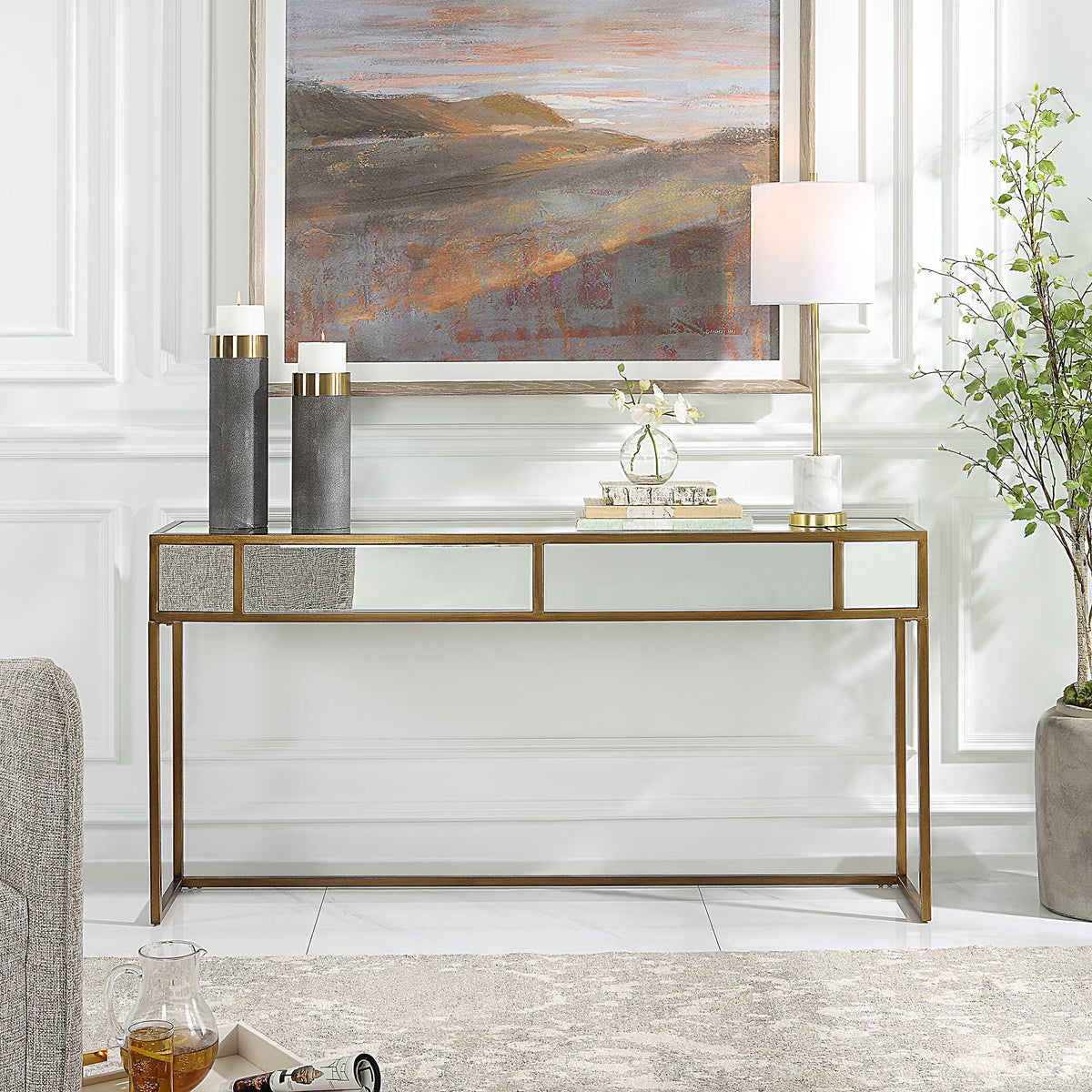 Reflect Gold Mirrored Console Table - Ornate Home