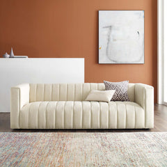 Reflection Beige Channel Tufted Upholstered Fabric Sofa - Ornate Home