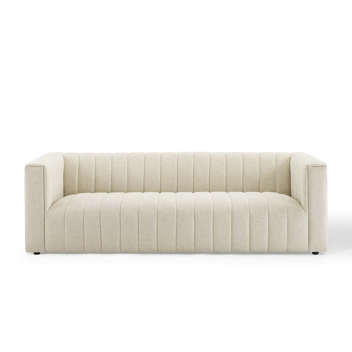 Reflection Beige Channel Tufted Upholstered Fabric Sofa - Ornate Home