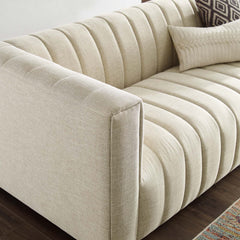 Reflection Beige Channel Tufted Upholstered Fabric Sofa - Ornate Home