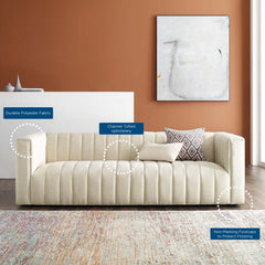 Reflection Beige Channel Tufted Upholstered Fabric Sofa - Ornate Home