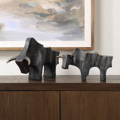 Regal Bull Bronze Sculptures (Set of 2) - Ornate Home