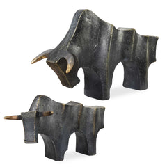 Regal Bull Bronze Sculptures (Set of 2) - Ornate Home