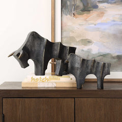 Regal Bull Bronze Sculptures (Set of 2) - Ornate Home
