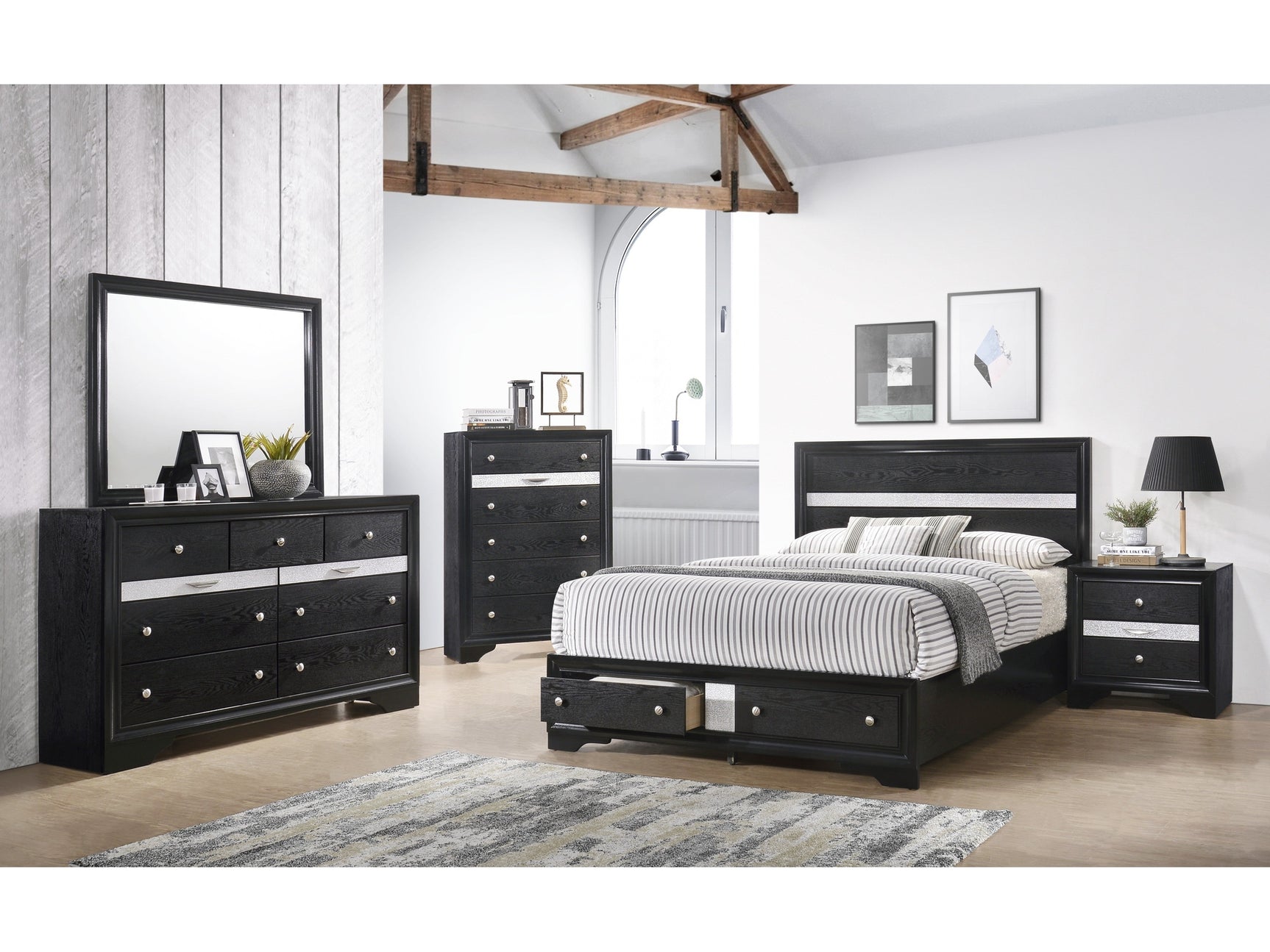 Regata Black Storage Platform Bedroom Set - Ornate Home