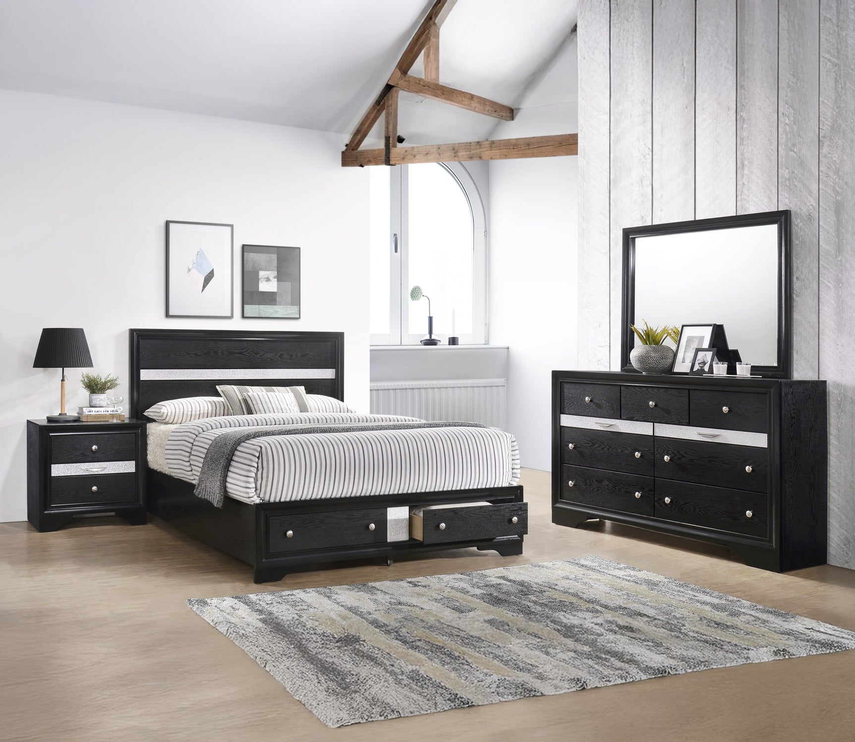 Regata Black Storage Platform Bedroom Set - Ornate Home