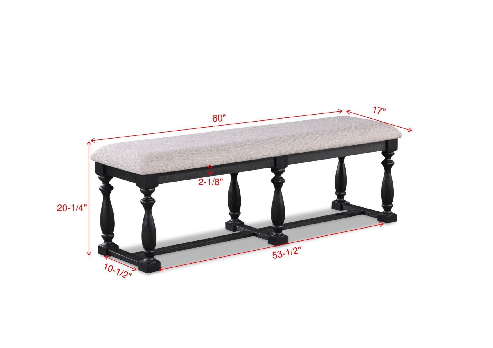 Regent Charcoal Black Upholstered Dining Bench - Ornate Home