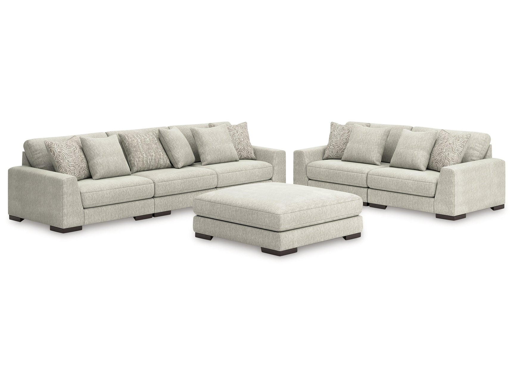 Regent Park Pewter 3-Piece Sectional Sofa and 2-Piece Sectional Loveseat w/ Ottoman - Ornate Home