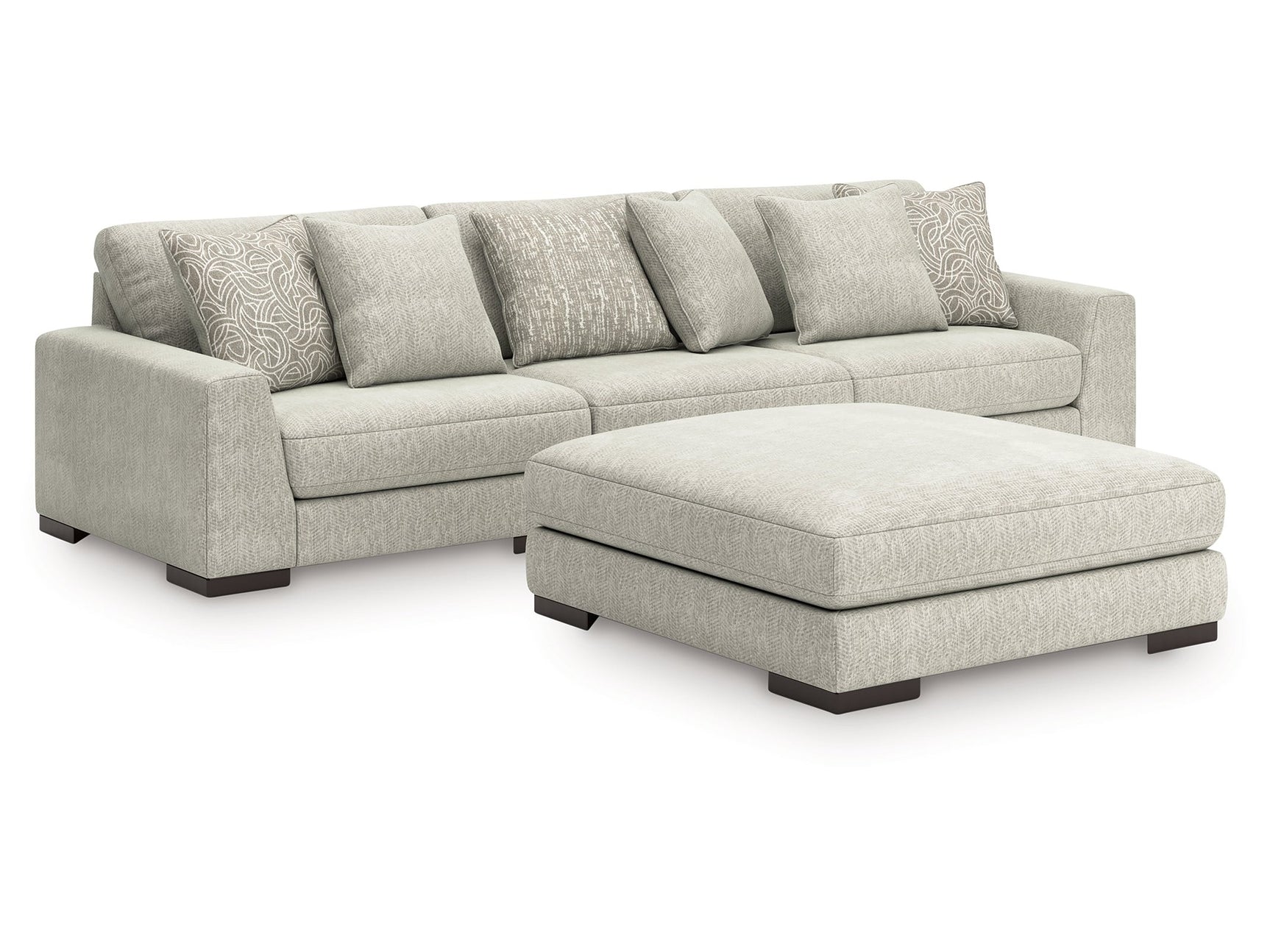 Regent Park Pewter 3-Piece Sectional and Ottoman - Ornate Home