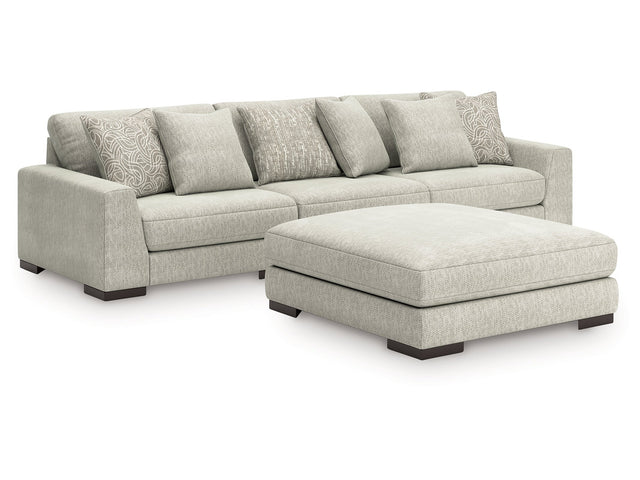 Regent Park Pewter 3-Piece Sectional and Ottoman - Ornate Home