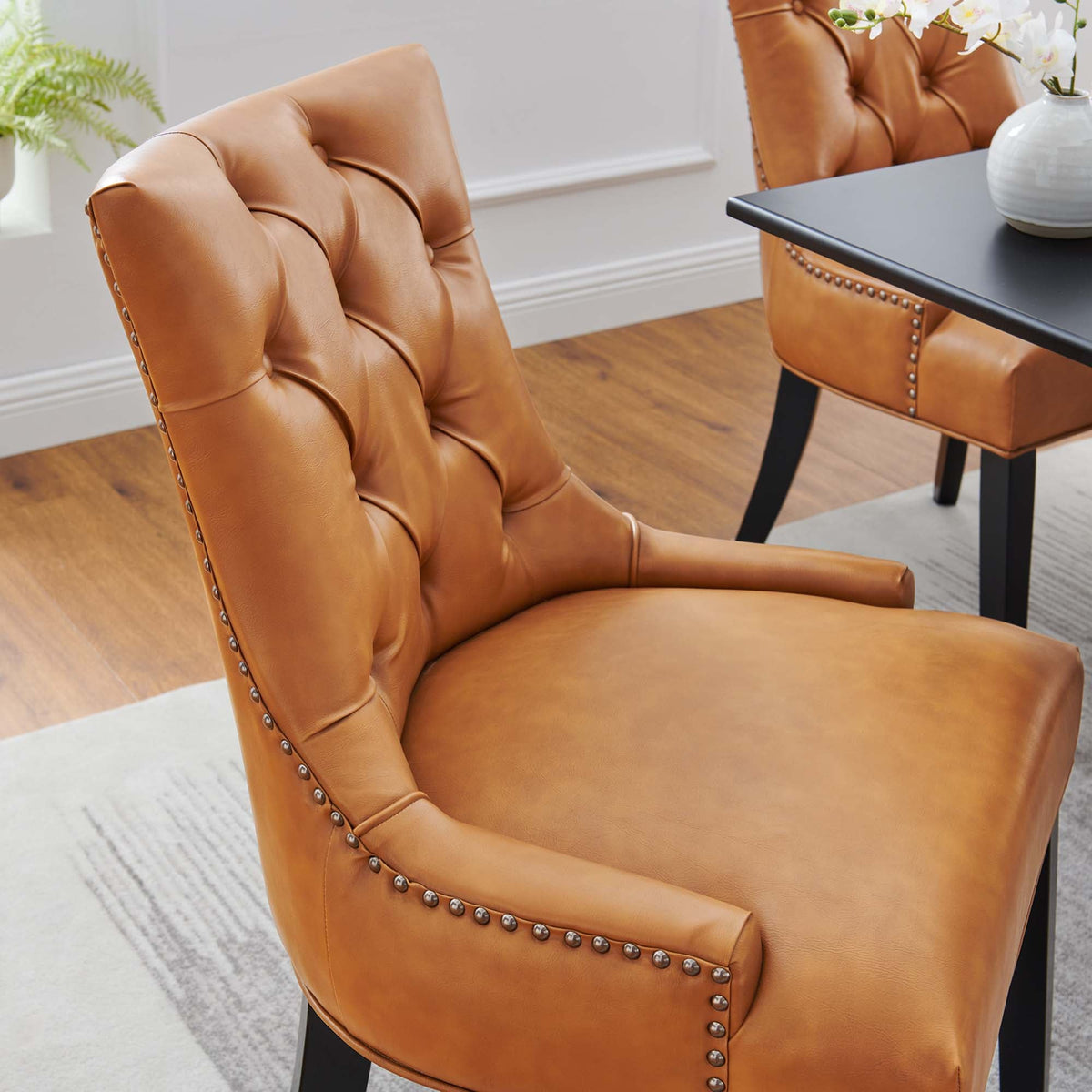 Regent Tan Tufted Vegan Leather Dining Chair - Ornate Home
