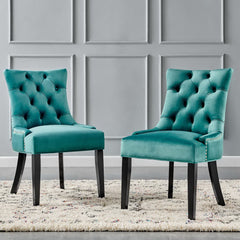Regent Teal Tufted Performance Velvet Dining Side Chairs (Set of 2) - Ornate Home