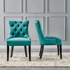 Regent Teal Tufted Performance Velvet Dining Side Chairs (Set of 2) - Ornate Home