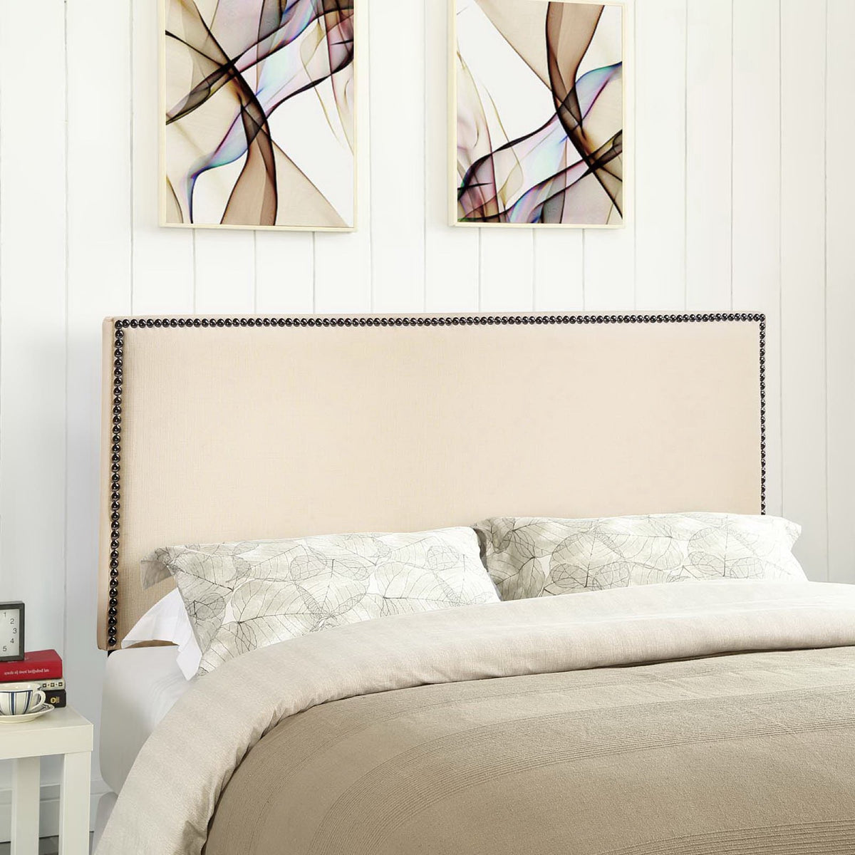 Region Ivory Nailhead Upholstered Queen Headboard - Ornate Home