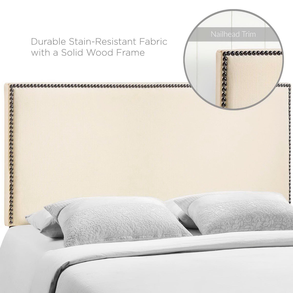 Region Ivory Nailhead Upholstered Queen Headboard - Ornate Home