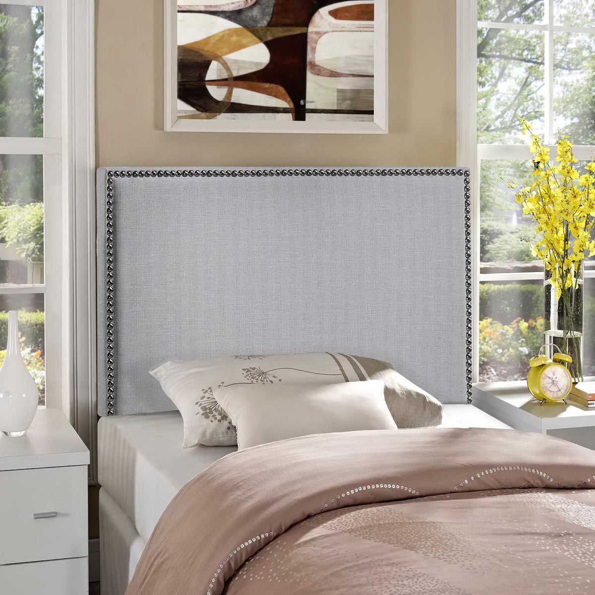 Region Sky Gray Nailhead Upholstered Twin Headboard - Ornate Home