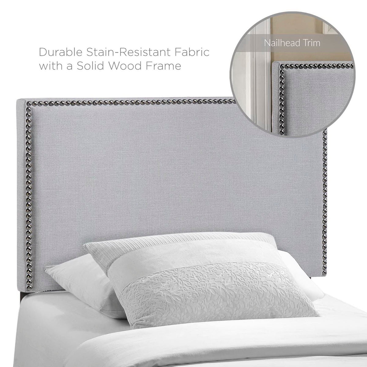 Region Sky Gray Nailhead Upholstered Twin Headboard - Ornate Home