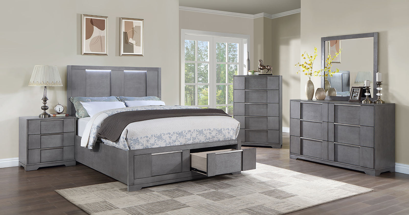 Regulus Gray 4 Pc. Queen Bedroom Set - Ornate Home