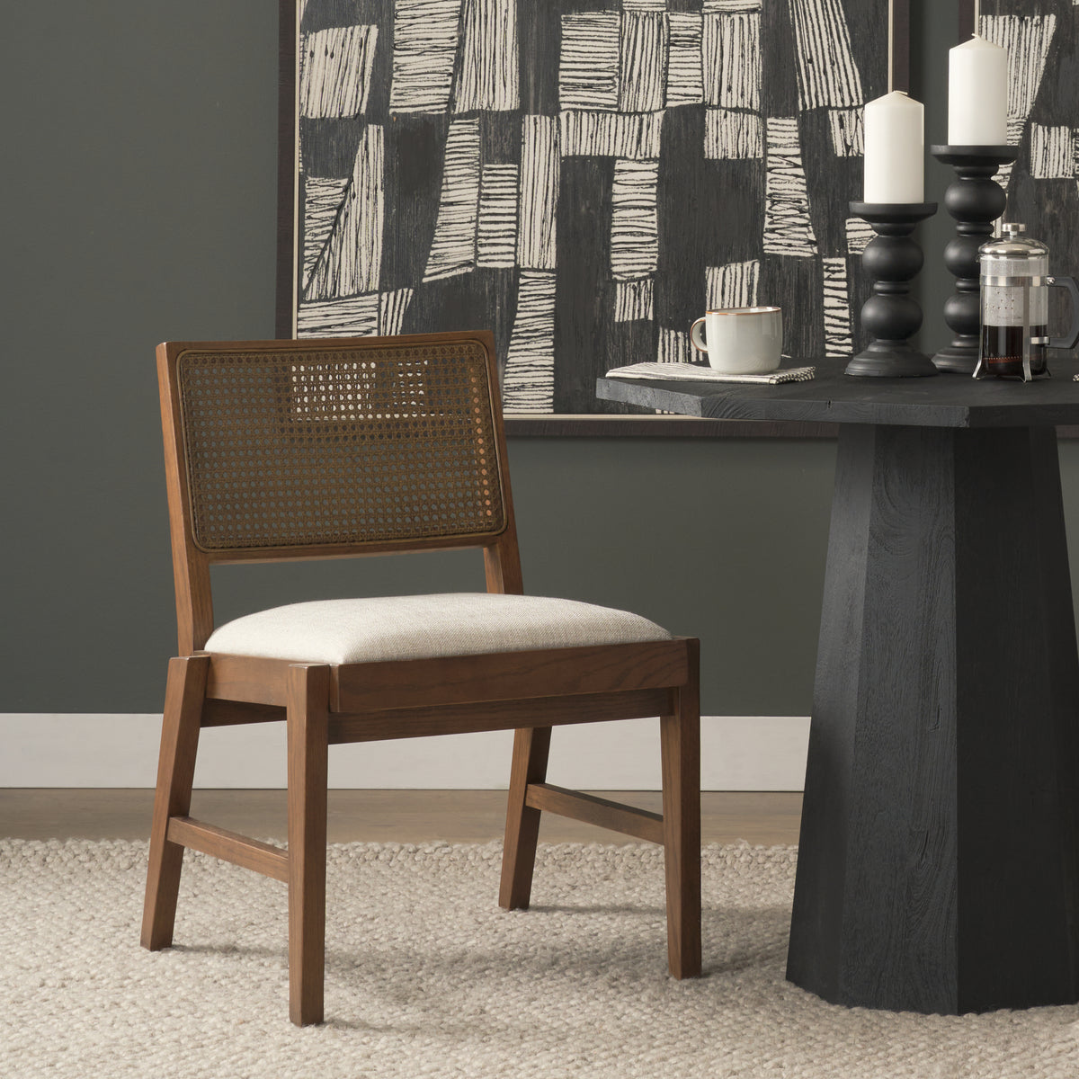 Reid Cream/Brown Cane Back Dining Side Chair (Set of 2) - Ornate Home