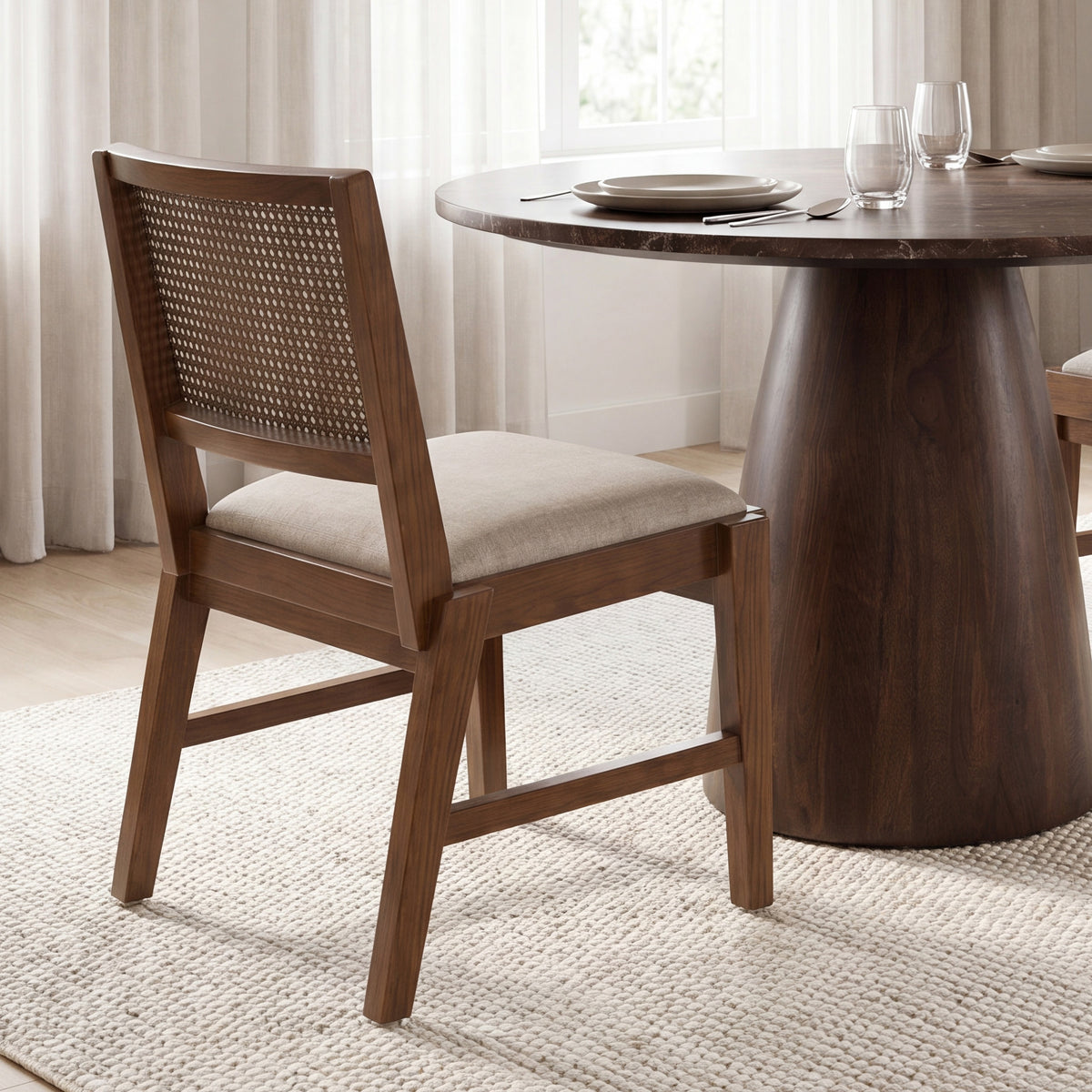 Reid Cream/Brown Cane Back Dining Side Chair (Set of 2) - Ornate Home