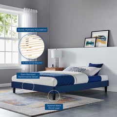 Reign Navy Performance Velvet Full Platform Bed Frame - Ornate Home