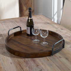 Reine Brown/Gray Round Wooden Tray - Ornate Home