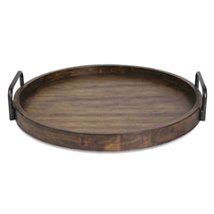 Reine Brown/Gray Round Wooden Tray - Ornate Home