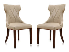 Reine Faux Leather Dining Chair (Set of Two) in Cream and Walnut - Ornate Home