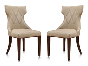 Reine Faux Leather Dining Chair (Set of Two) in Cream and Walnut - Ornate Home