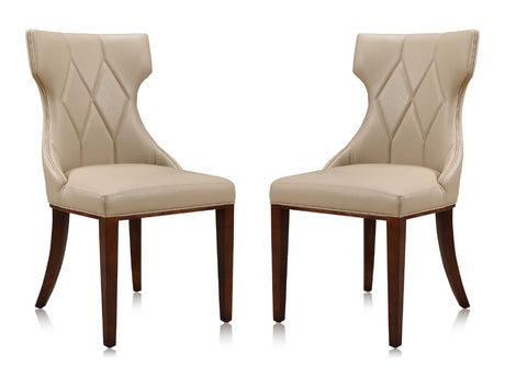 Reine Faux Leather Dining Chair (Set of Two) in Cream and Walnut - Ornate Home