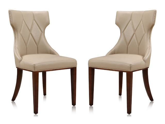 Reine Faux Leather Dining Chair (Set of Two) in Cream and Walnut - Ornate Home