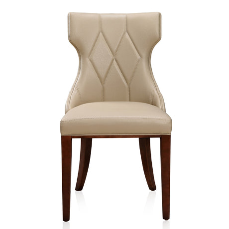 Reine Faux Leather Dining Chair (Set of Two) in Cream and Walnut - Ornate Home